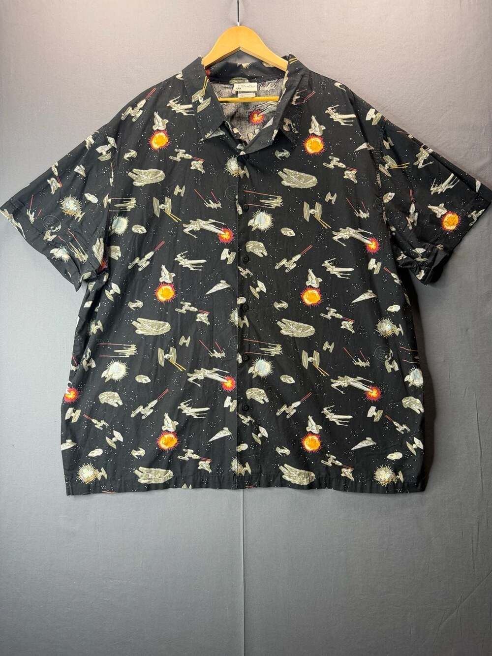 Disney Parks Star Wars Battles Button Up Shirt Black Millennium Falcon XWing XXL